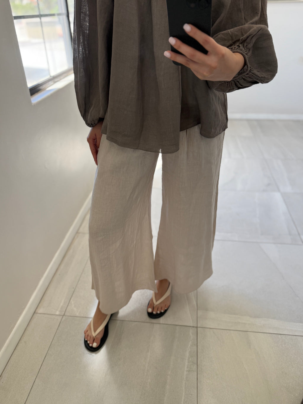 Pant Italian Linen Flare Beige