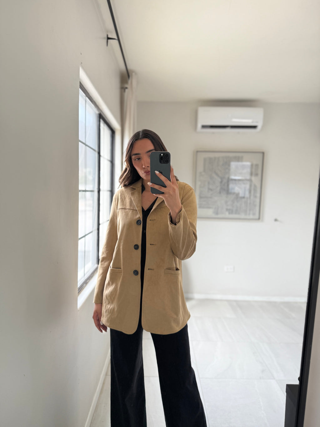 Camel Faux Suede Blazer