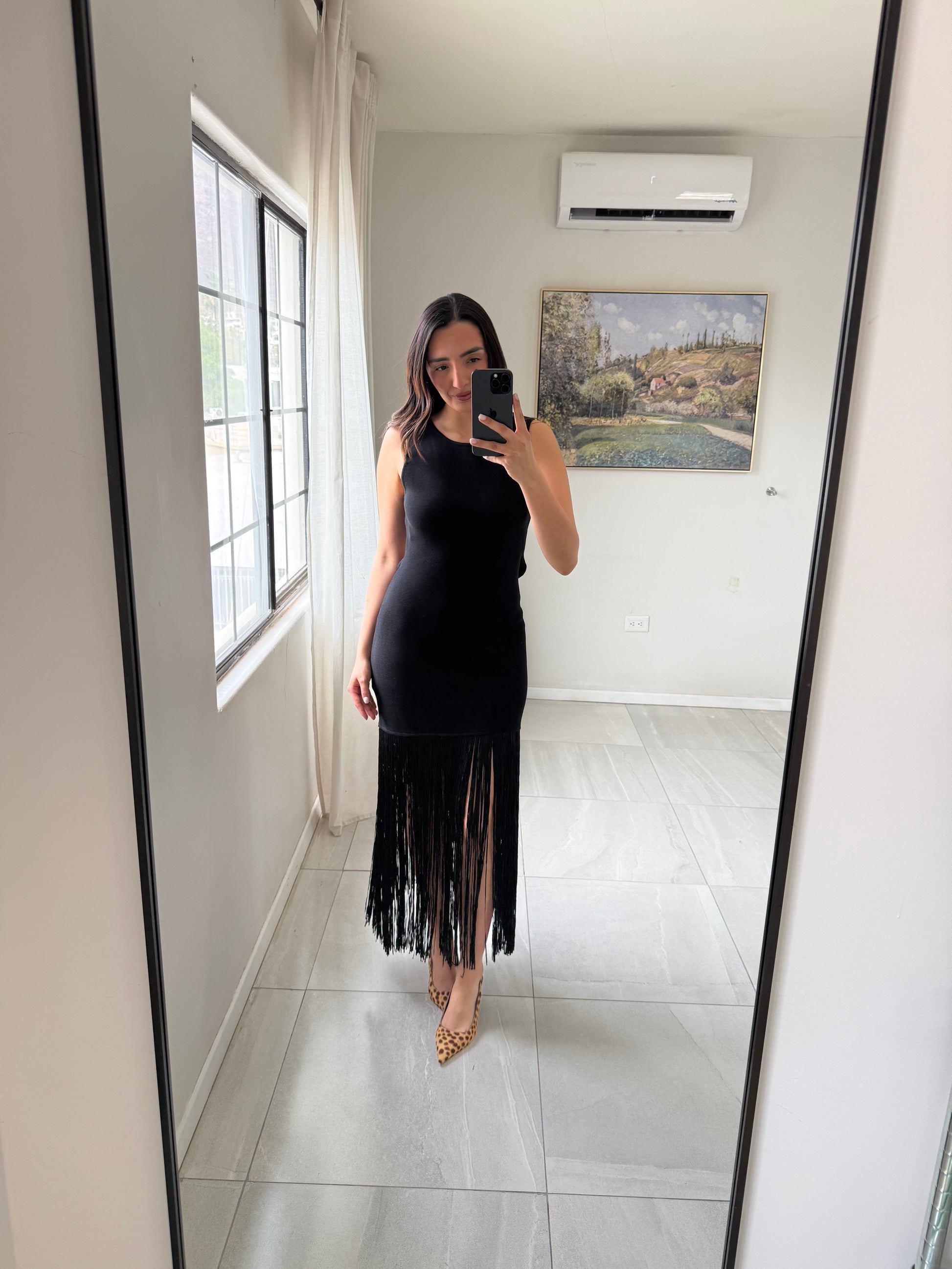 Black Midi Fringe Dress