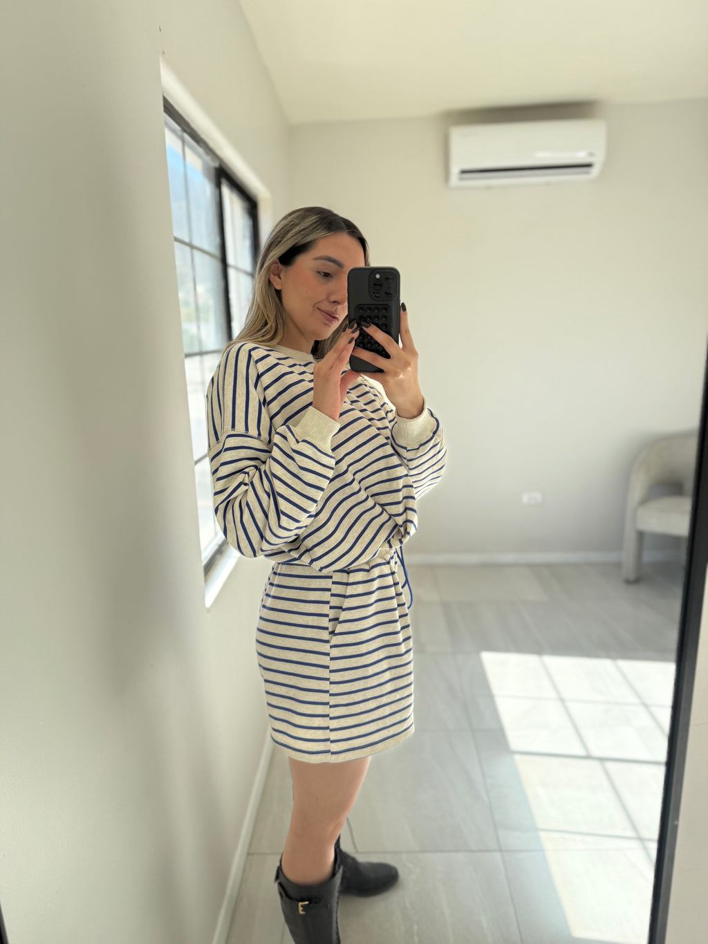 Striped Short Set Cream/Blue