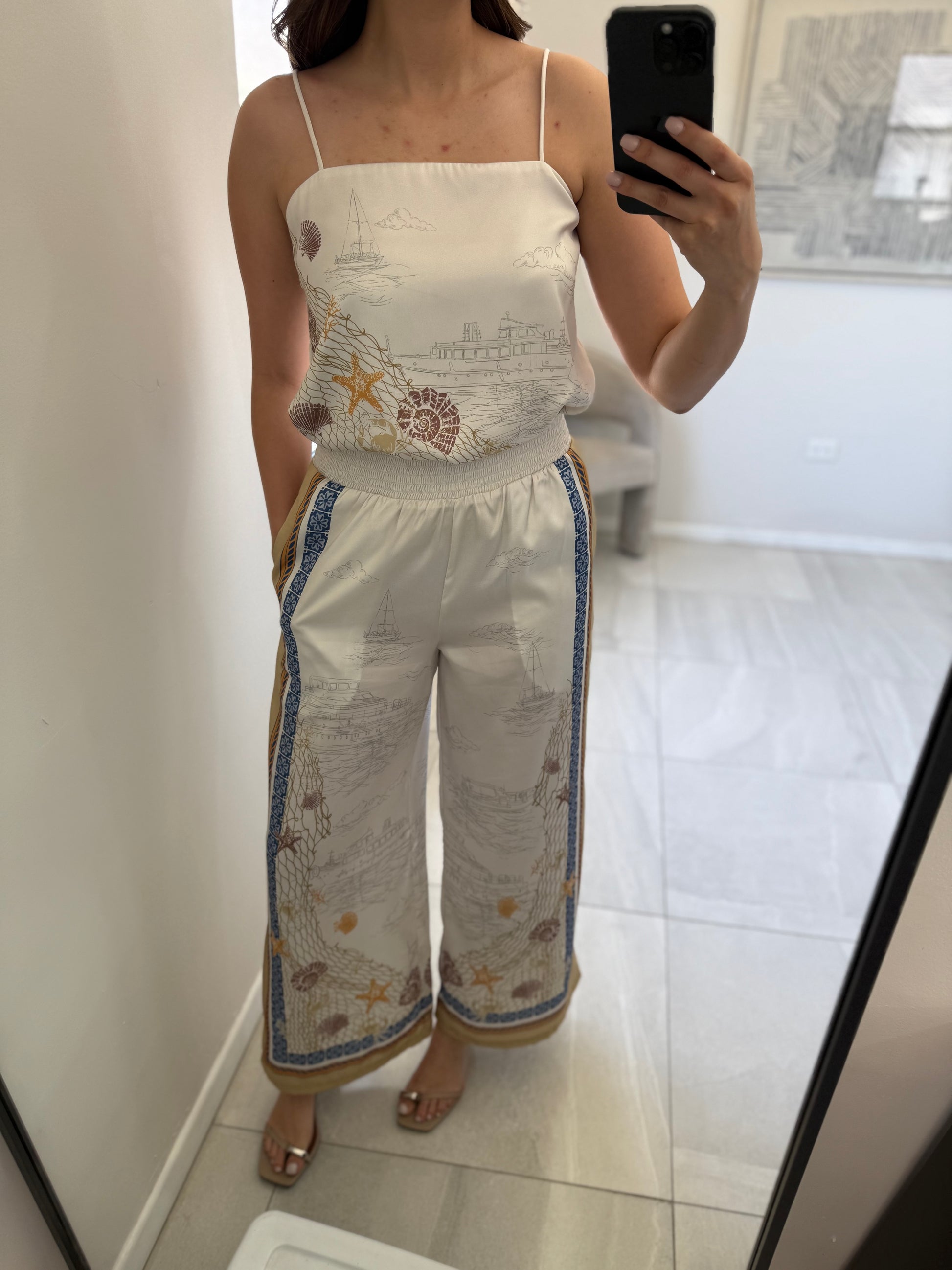 Light Taupe Print Pant Set