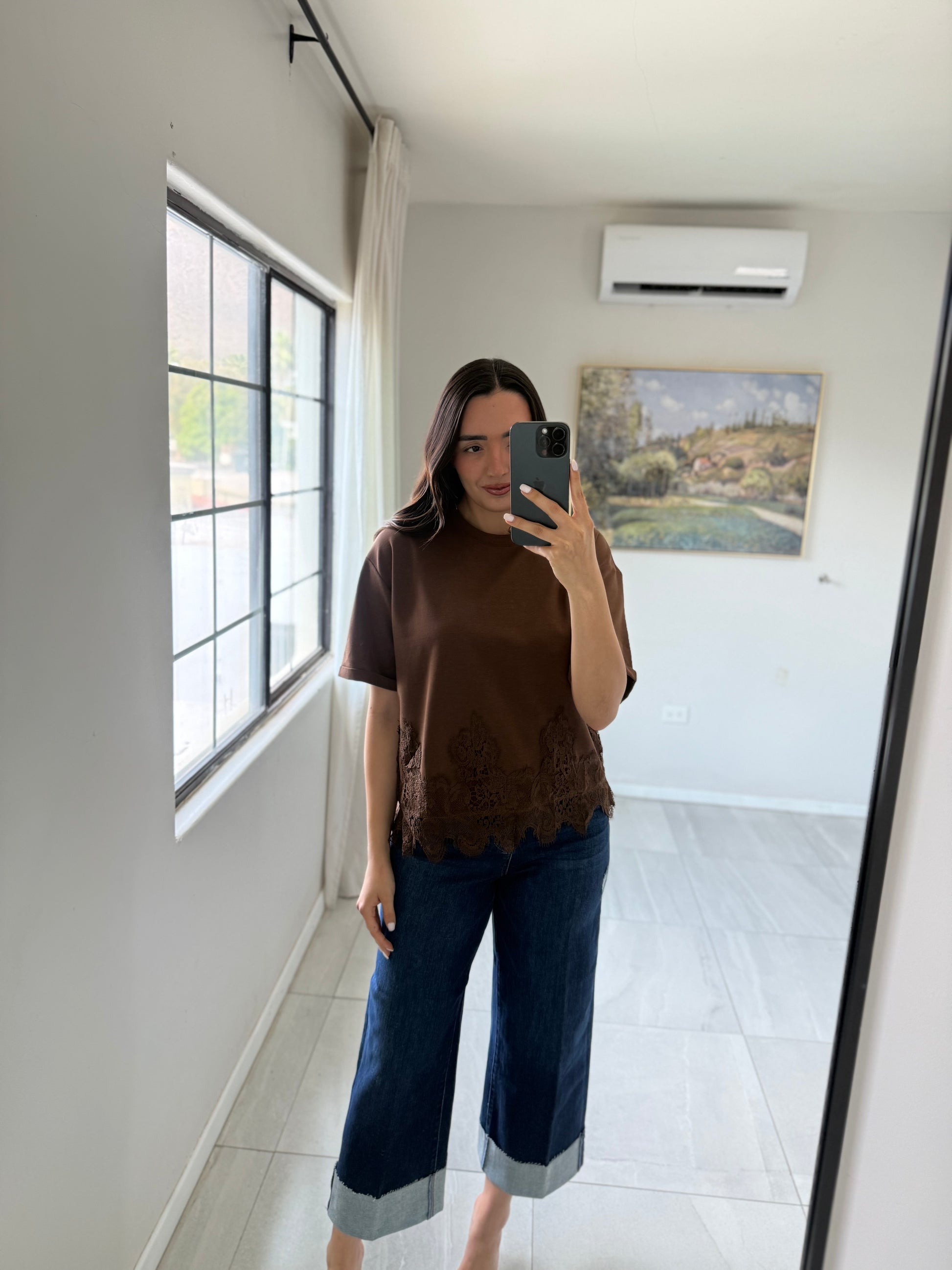 Brown Lace Essential Top