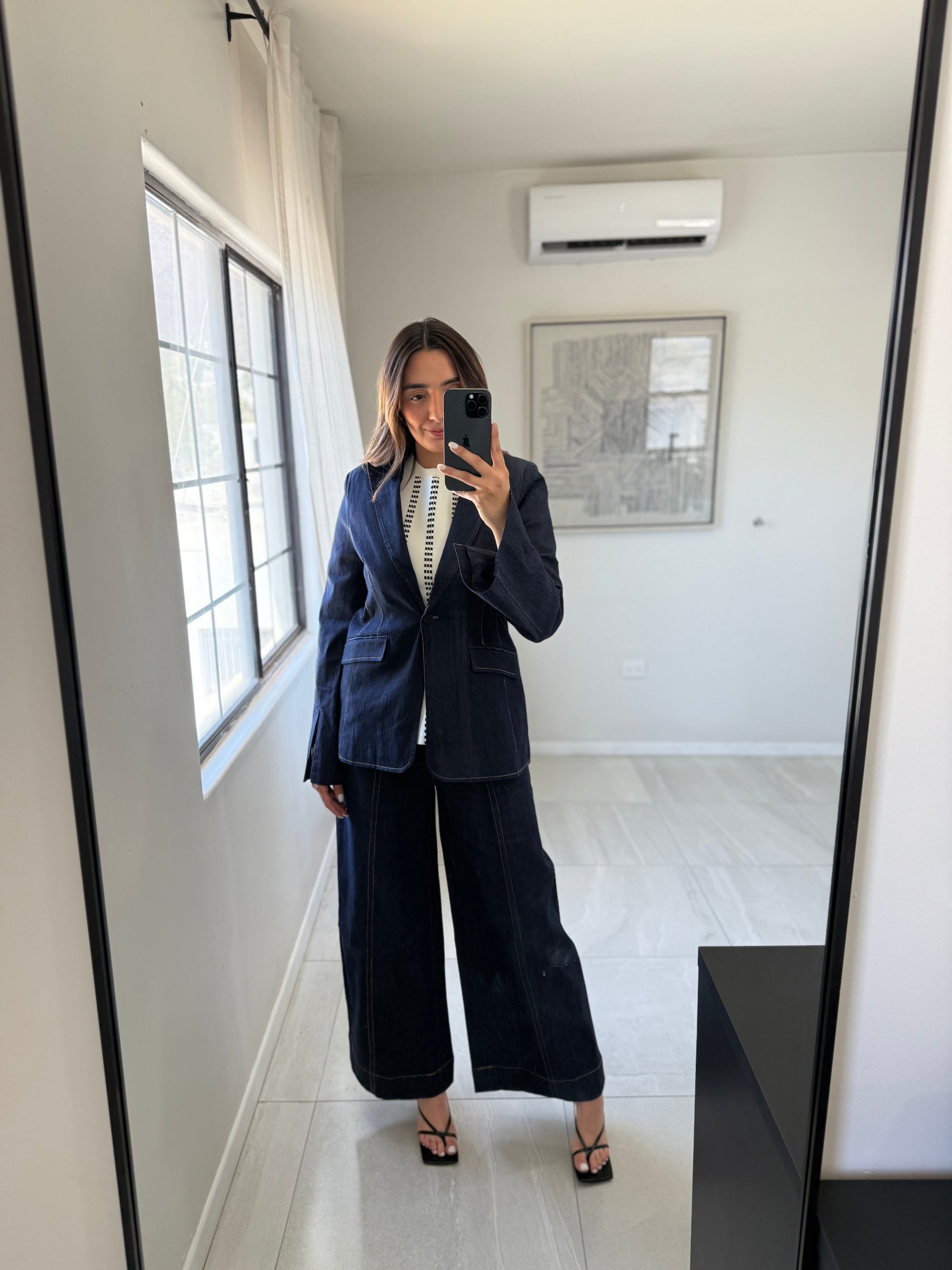 Denim Slit Blazer Set