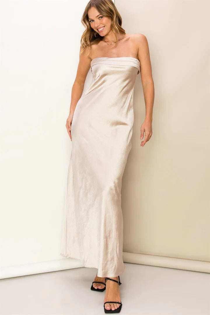 Ecru Satin Tube Dress