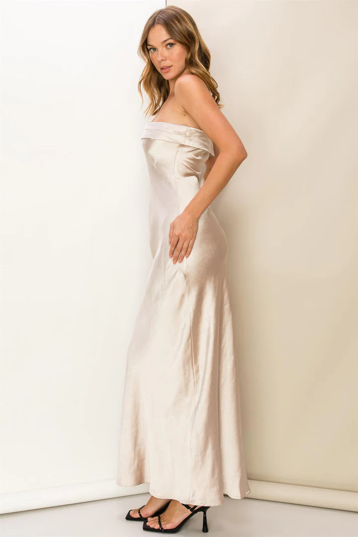 Ecru Satin Tube Dress