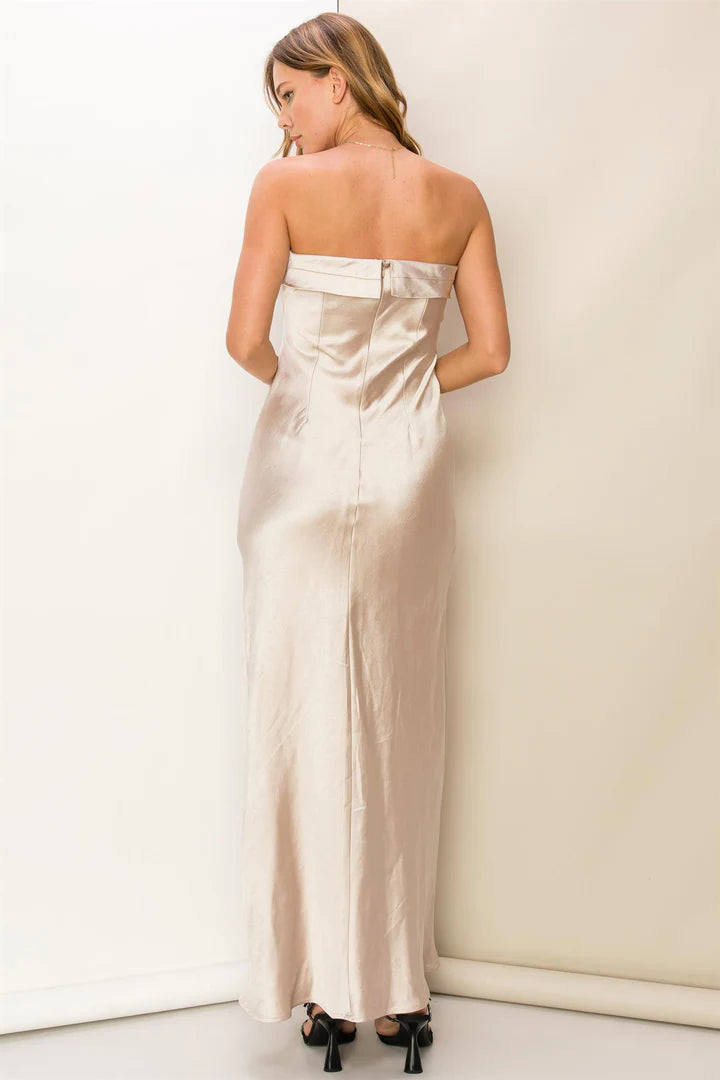 Ecru Satin Tube Dress