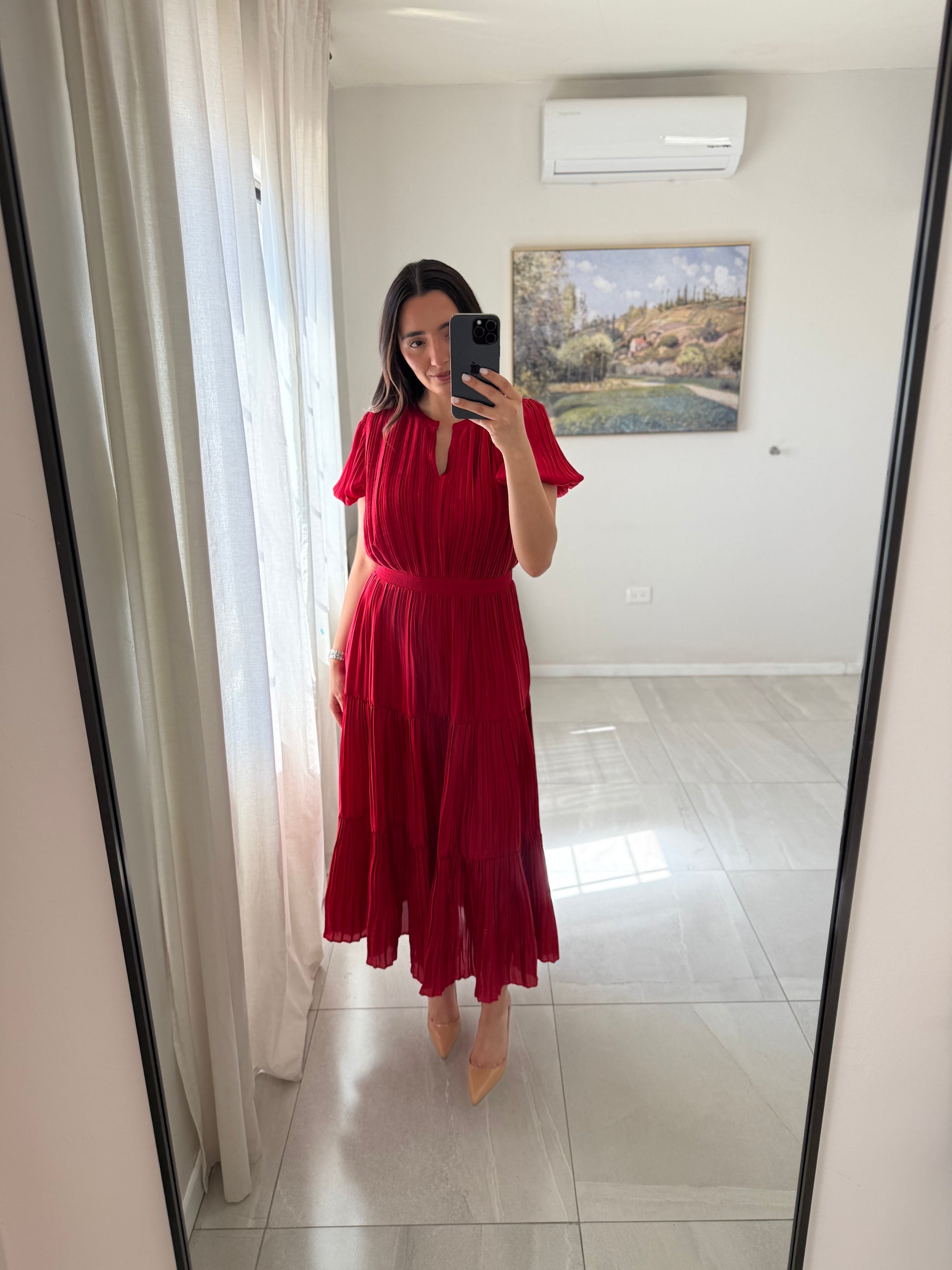 Red Maxi Pleated Dress