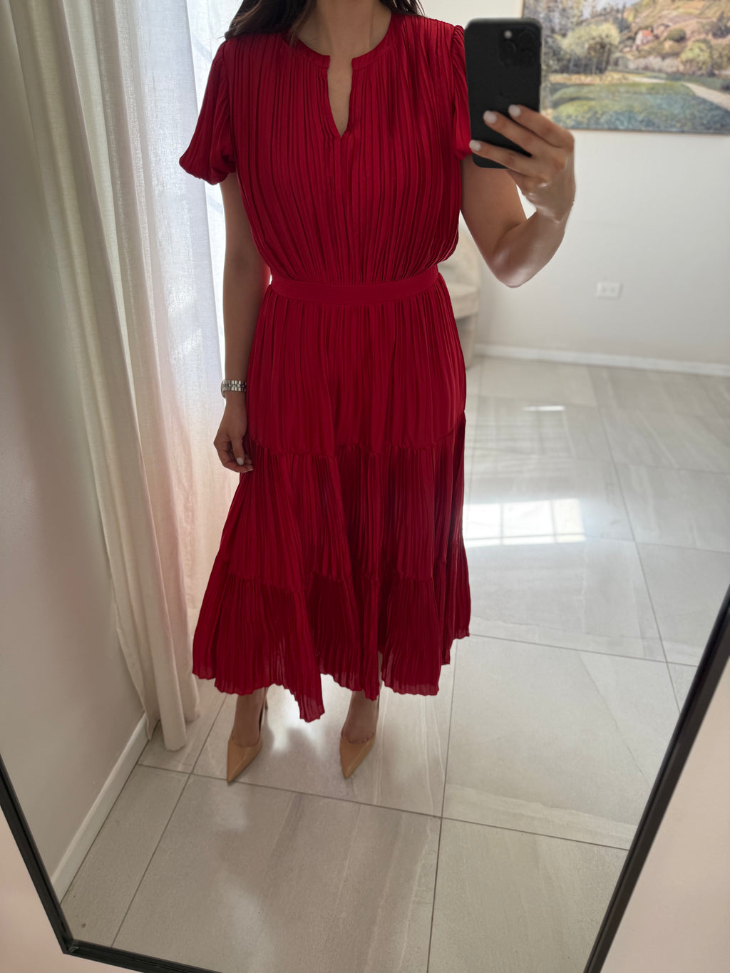 Red Maxi Pleated Dress