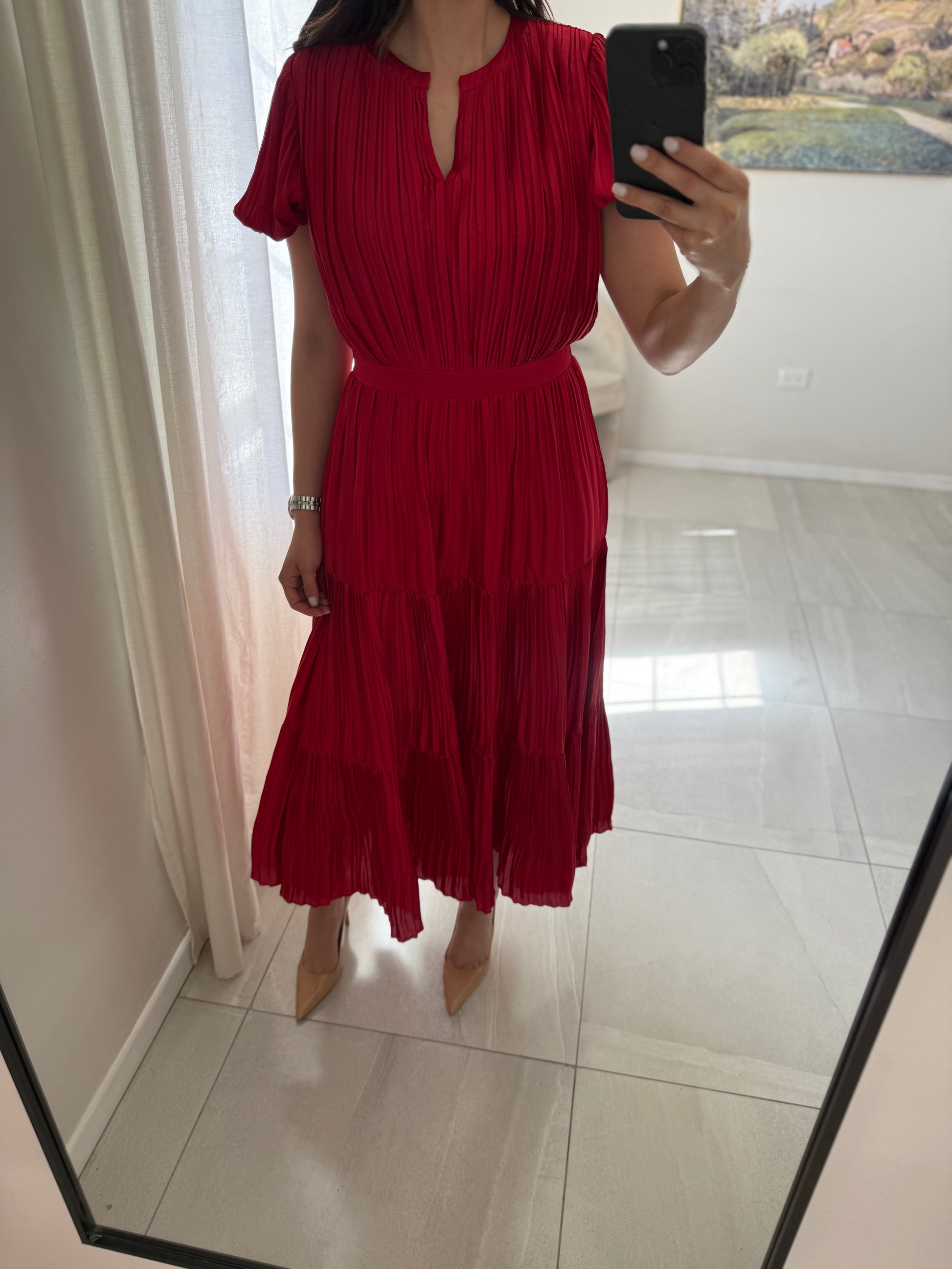 Red Maxi Pleated Dress