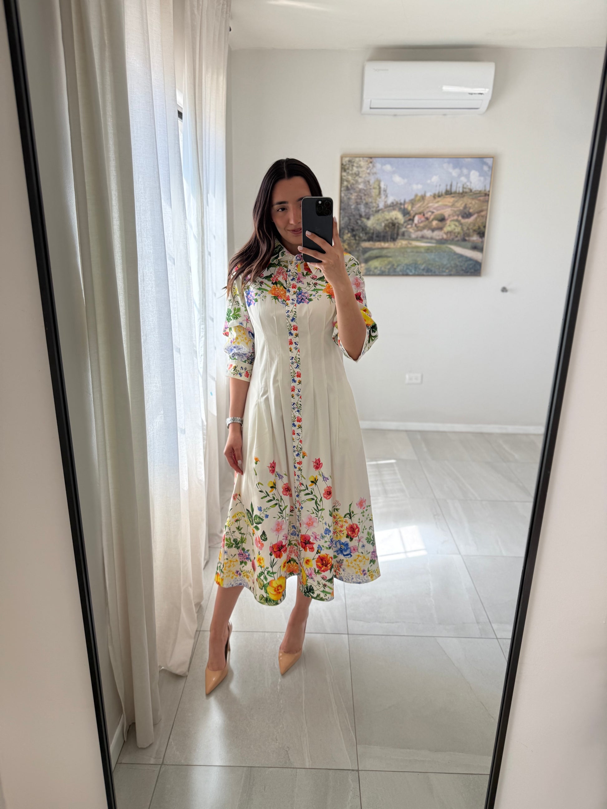 Floral Print Button Down Midi Dress
