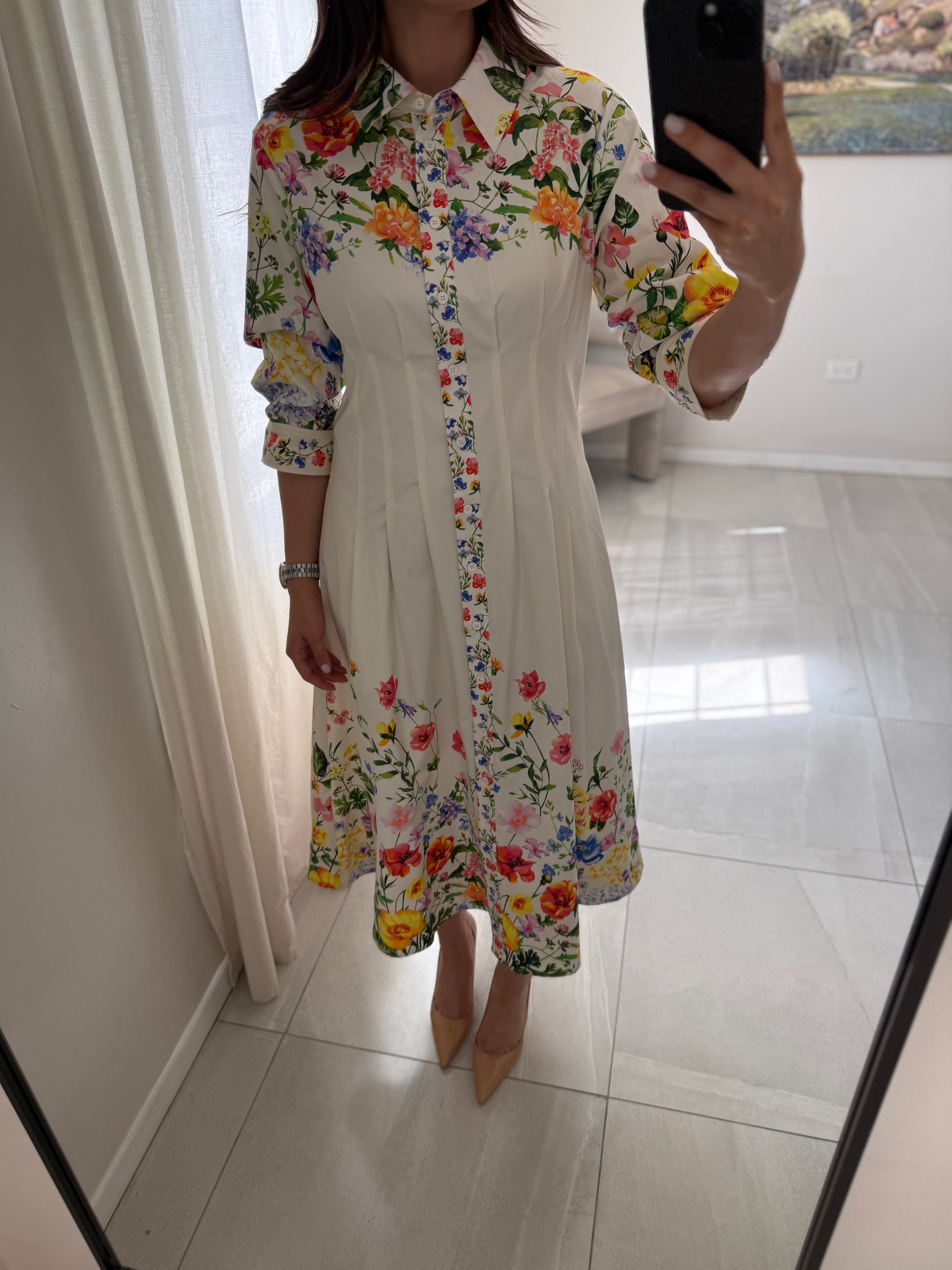Floral Print Button Down Midi Dress