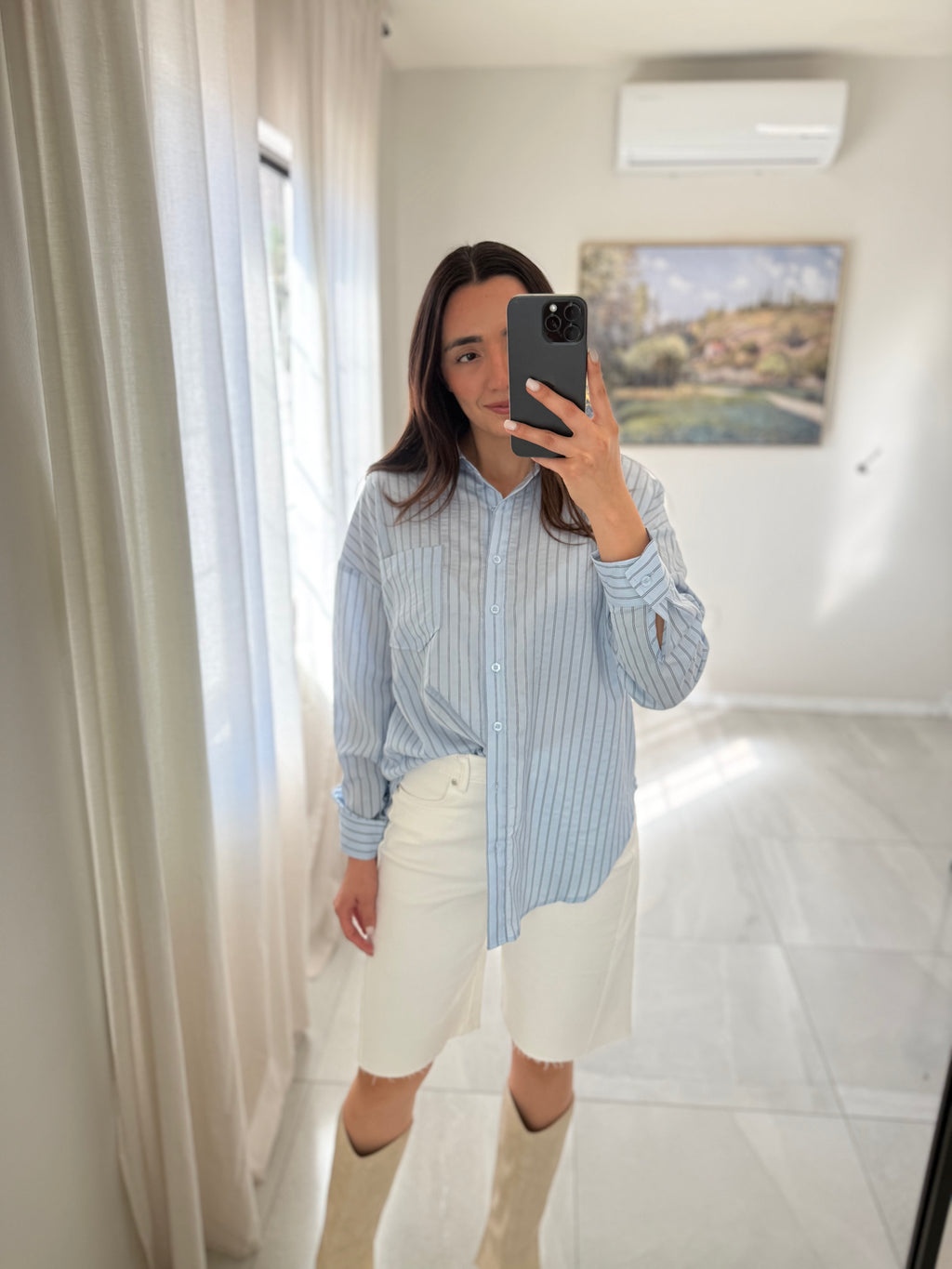 Polyester Navy Stripes Blouse