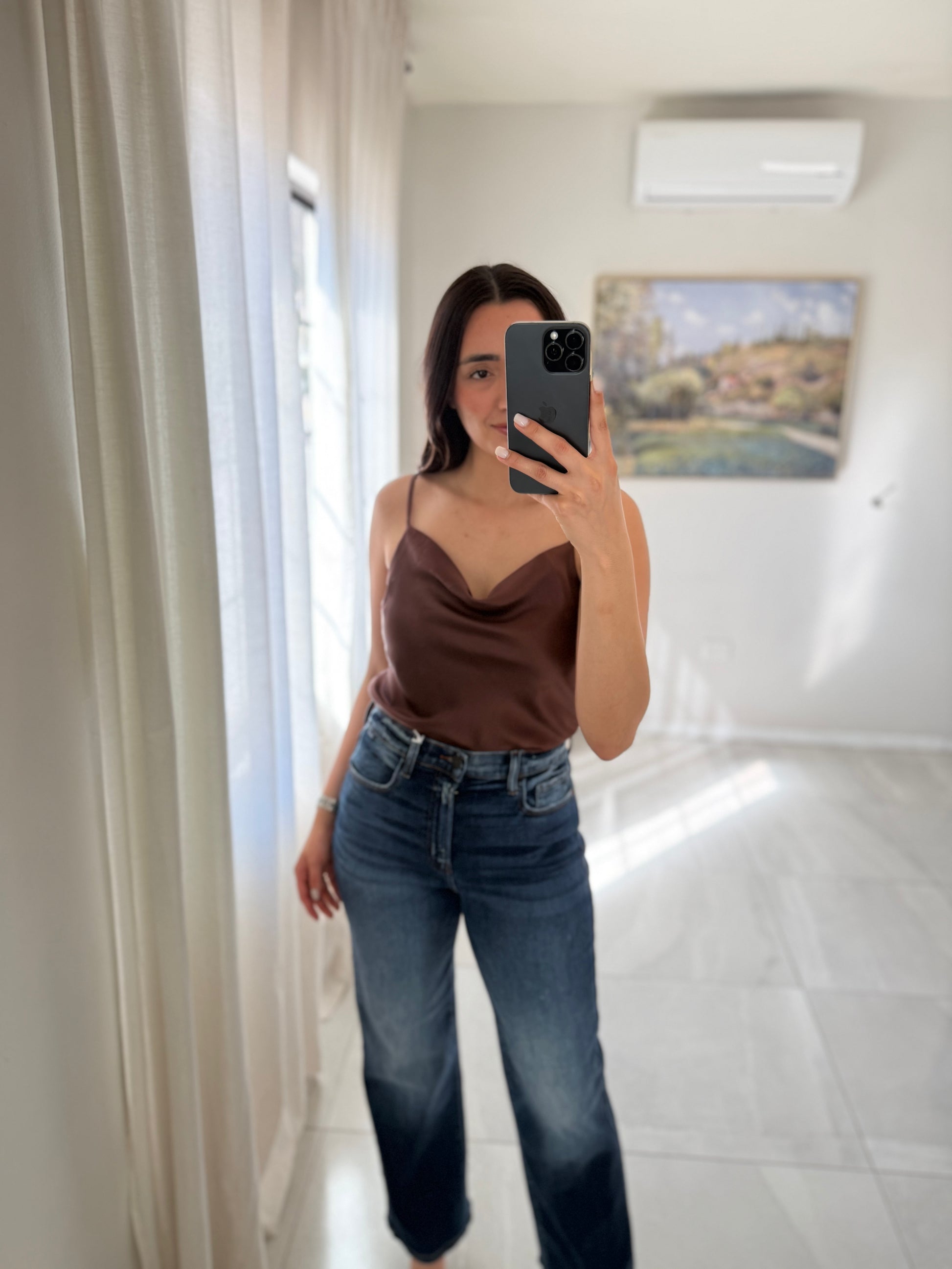 Chocolate Woven Basic Poly Top