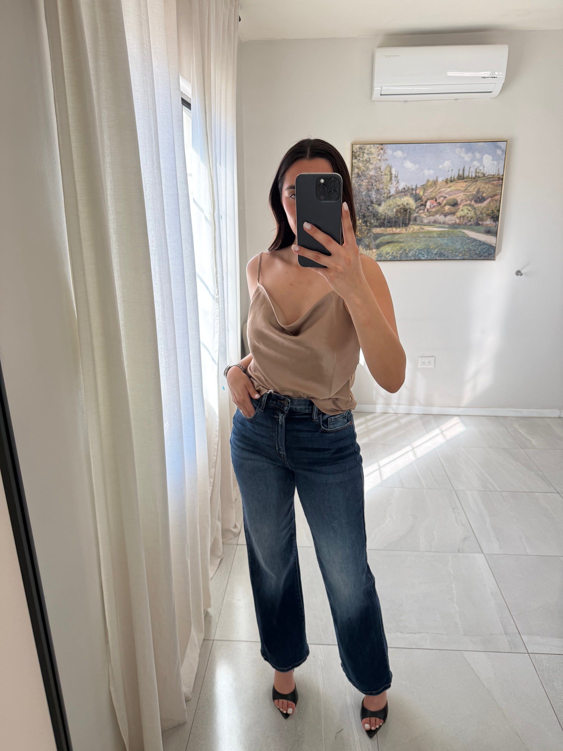 Dark Taupe Woven Basic Poly Top